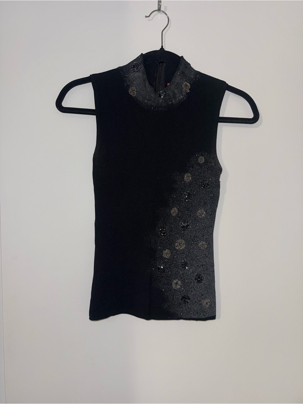 Sleeveless Black Embellished Mock Neck Top